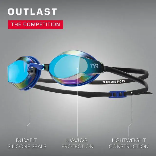 Alt view image 4 of 6 - Blackops 140 EV Racing Goggles Mirrored Swim Goggles for Men & Women, Anti-Fog, UV Protection, Low Profile Competitive Swimming (Gold/Navy)
