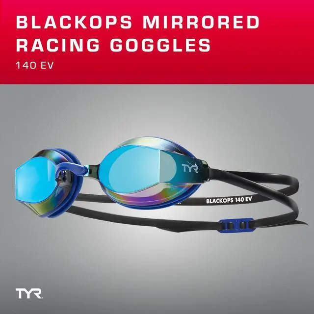 Alt view image 2 of 6 - Blackops 140 EV Racing Goggles Mirrored Swim Goggles for Men & Women, Anti-Fog, UV Protection, Low Profile Competitive Swimming (Gold/Navy)