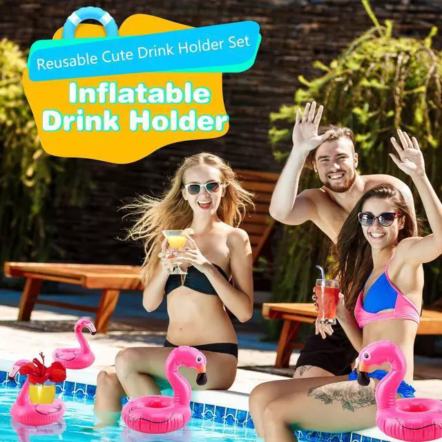 Alt view image 3 of 7 - 20 Pcs Inflatable Flamingo Drink Holders Blow up Flamingo Drink Floats Cup Coasters for Pool Bachelorette Party, 2 Size