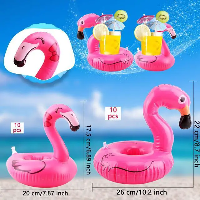 Alt view image 2 of 7 - 20 Pcs Inflatable Flamingo Drink Holders Blow up Flamingo Drink Floats Cup Coasters for Pool Bachelorette Party, 2 Size