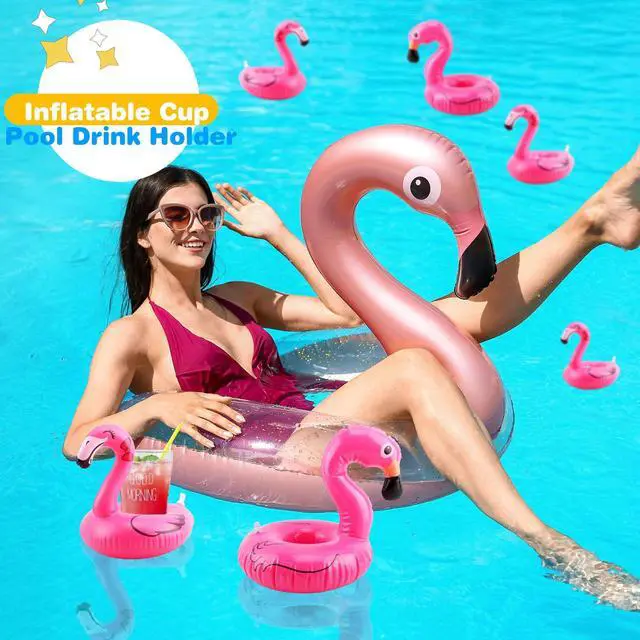 Alt view image 5 of 7 - 20 Pcs Inflatable Flamingo Drink Holders Blow up Flamingo Drink Floats Cup Coasters for Pool Bachelorette Party, 2 Size