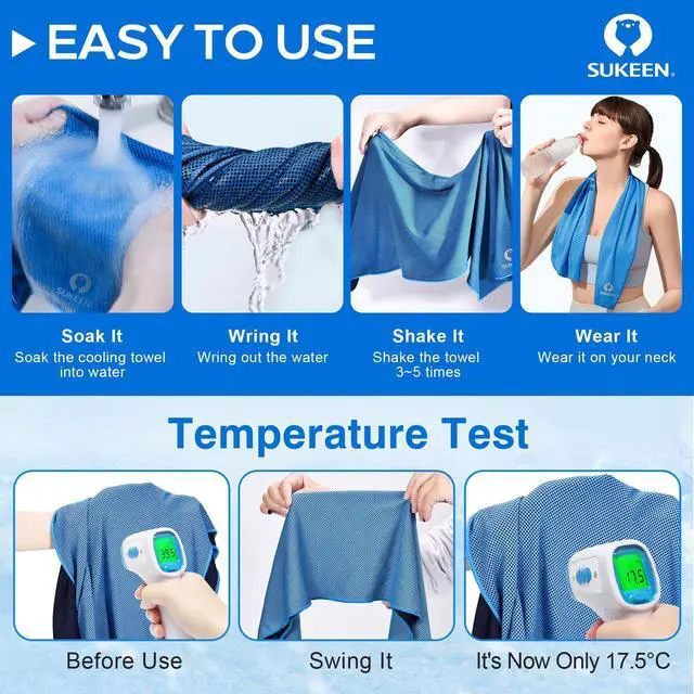 Alt view image 4 of 7 - 4 Pack Cooling Towels (40"x12"), Cooling Neck Wraps, Ice Towel, Soft Breathable Chilly Towel,Microfiber Towel for Yoga,Sport,Running,Gym,Workout,Camping,Fitness,Workout & More Activities