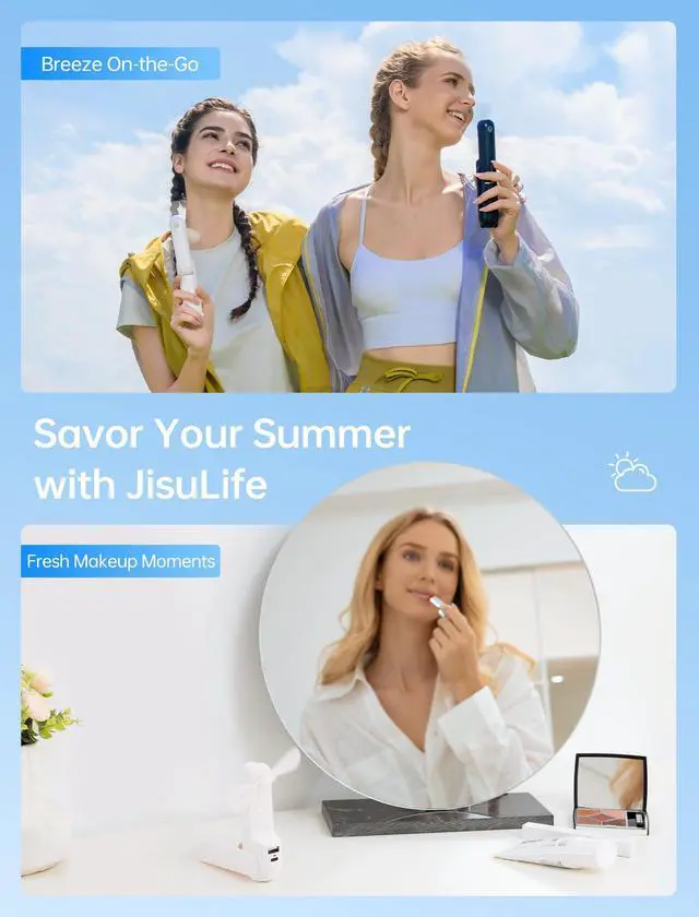 Alt view image 7 of 7 - 3 IN 1 Handheld Mini Fan - Portable Fan & Power Bank & Flashlight, 19H Max Cooling, USB Rechargeable, Pocket-Sized for Travel, Cruise, Concerts, Makeup, 2026 Summer Gifts for Women(White)