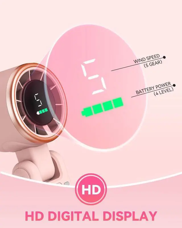 Alt view image 7 of 7 - Portable Handheld Turbo Fan, 5-Speed Personal Fan, USB-C Rechargeable Fan Up to 12 Hours, 3 IN 1 Hand Fan with Air Turbo Tech Cooling, Travel Fan for Cruise, Beach, Gifts for Women (Pink)
