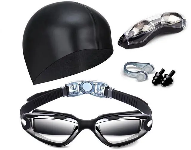 Main image of Swim Goggles Swimming Goggles No Leaking with Nose Clip, Earplugs, Swim Cap and Case for Men Women
