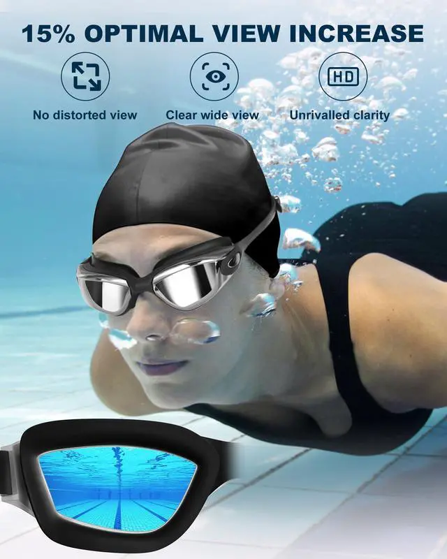 Alt view image 3 of 7 - Swim Goggles Swimming Goggles No Leaking with Nose Clip, Earplugs, Swim Cap and Case for Men Women