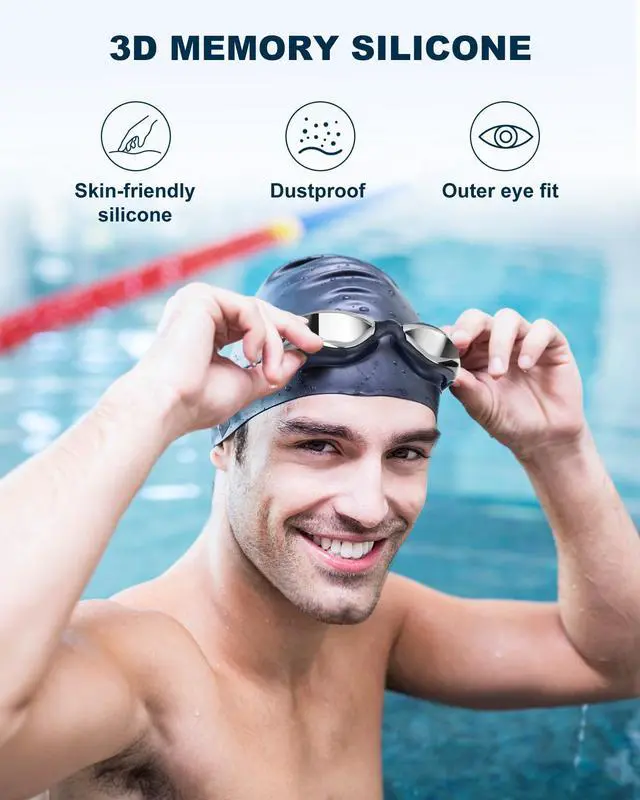 Alt view image 4 of 7 - Swim Goggles Swimming Goggles No Leaking with Nose Clip, Earplugs, Swim Cap and Case for Men Women
