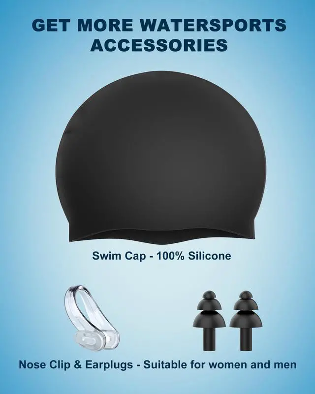 Alt view image 6 of 7 - Swim Goggles Swimming Goggles No Leaking with Nose Clip, Earplugs, Swim Cap and Case for Men Women