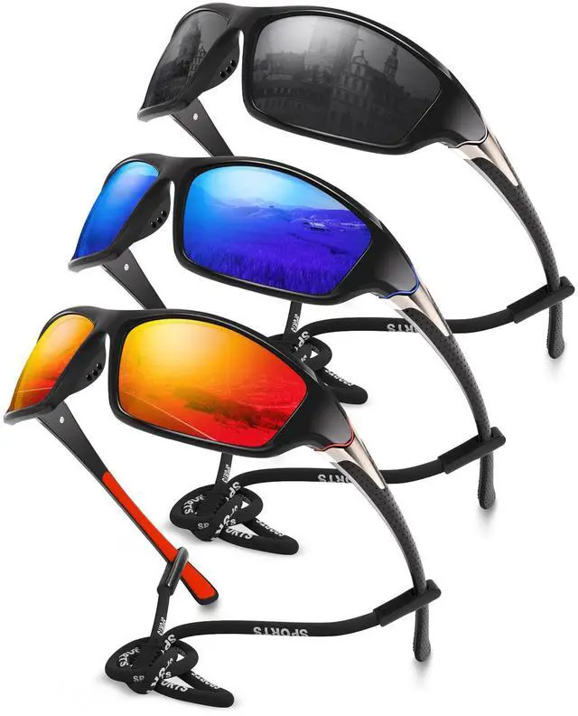 Main image of 3 Pack Polarized Sports Sunglasses for Men, Mens Sunglasses Wrap Around UV400 Protection for Cycling Fishing Driving