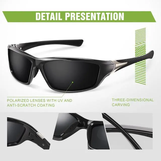 Alt view image 4 of 7 - 3 Pack Polarized Sports Sunglasses for Men, Mens Sunglasses Wrap Around UV400 Protection for Cycling Fishing Driving