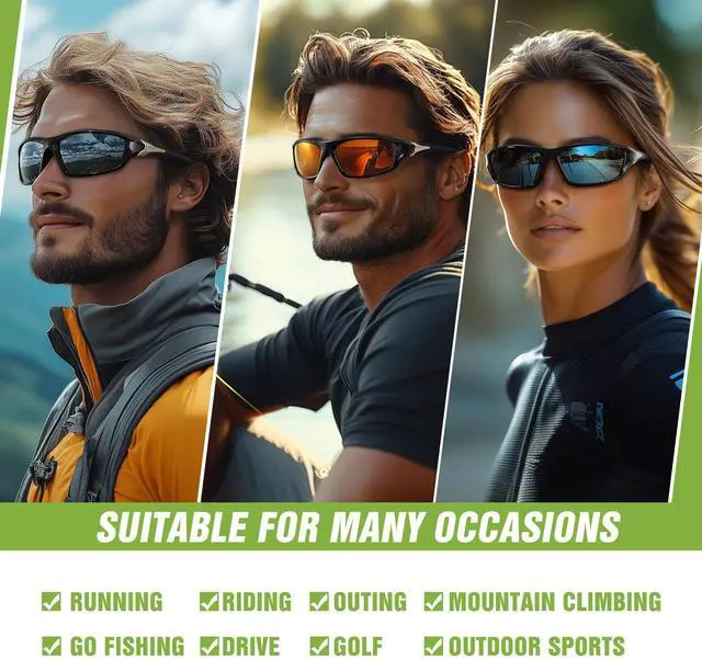 Alt view image 7 of 7 - 3 Pack Polarized Sports Sunglasses for Men, Mens Sunglasses Wrap Around UV400 Protection for Cycling Fishing Driving
