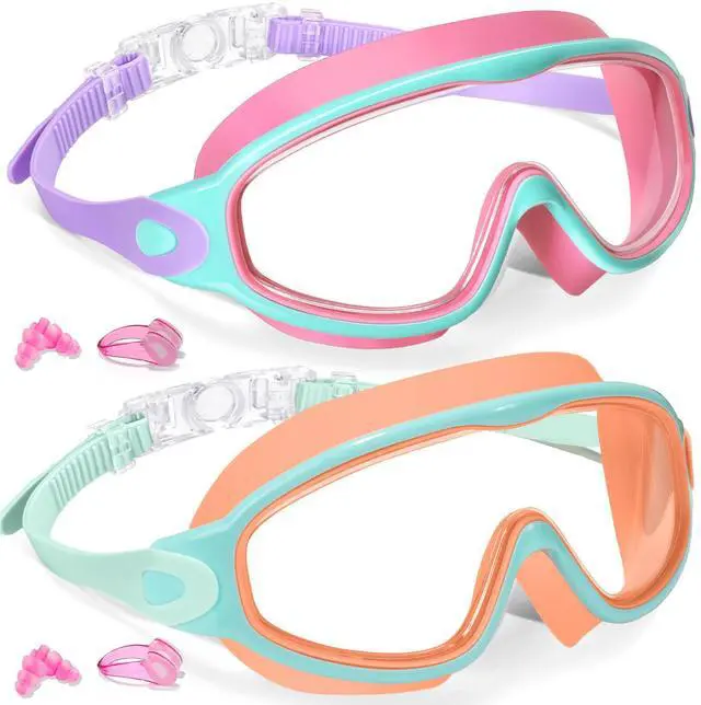 Main image of 2 Pack Swim Goggles for Kids 6-14 8-14 Kids Swimming Goggles Age 3-15 4-7 4-16 8-12 For Boys Girls Youth Toddler Children Pool Water Goggle Anti Fog UV Protection Clear Wide View Waterproof Pink