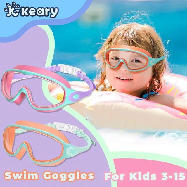 Alt view image 2 of 7 - 2 Pack Swim Goggles for Kids 6-14 8-14 Kids Swimming Goggles Age 3-15 4-7 4-16 8-12 For Boys Girls Youth Toddler Children Pool Water Goggle Anti Fog UV Protection Clear Wide View Waterproof Pink