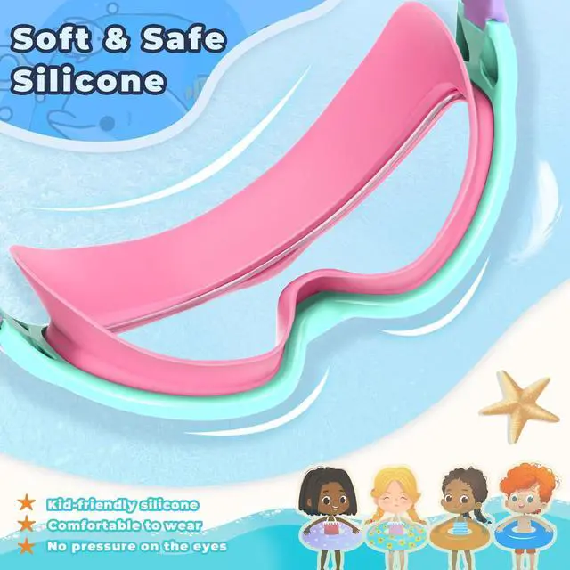 Alt view image 4 of 7 - 2 Pack Swim Goggles for Kids 6-14 8-14 Kids Swimming Goggles Age 3-15 4-7 4-16 8-12 For Boys Girls Youth Toddler Children Pool Water Goggle Anti Fog UV Protection Clear Wide View Waterproof Pink