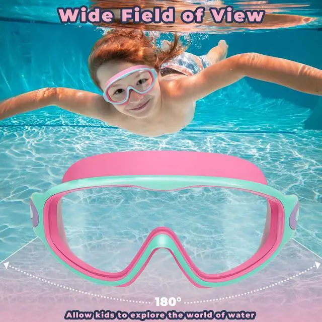 Alt view image 7 of 7 - 2 Pack Swim Goggles for Kids 6-14 8-14 Kids Swimming Goggles Age 3-15 4-7 4-16 8-12 For Boys Girls Youth Toddler Children Pool Water Goggle Anti Fog UV Protection Clear Wide View Waterproof Pink