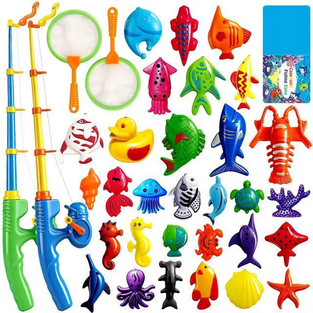 Main image of Magnetic Fishing Toys Game Set for Kids | Water Table Bathtub Kiddie Pool Party Pole Rod Net, Outdoor Plastic Floating Fish, Toddler Bath Color Ocean Sea Animals Birthday Gift Age 3-5 6 4-8