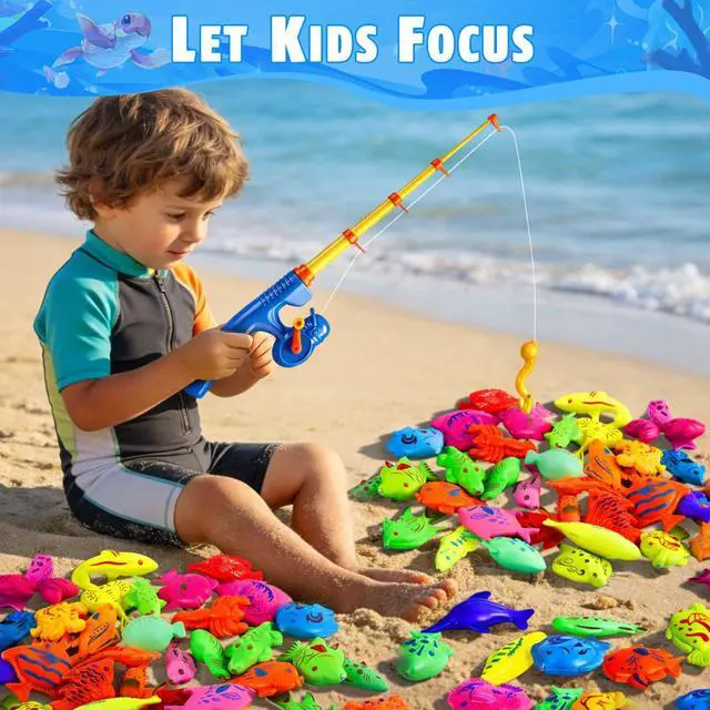 Alt view image 5 of 7 - Magnetic Fishing Toys Game Set for Kids | Water Table Bathtub Kiddie Pool Party Pole Rod Net, Outdoor Plastic Floating Fish, Toddler Bath Color Ocean Sea Animals Birthday Gift Age 3-5 6 4-8