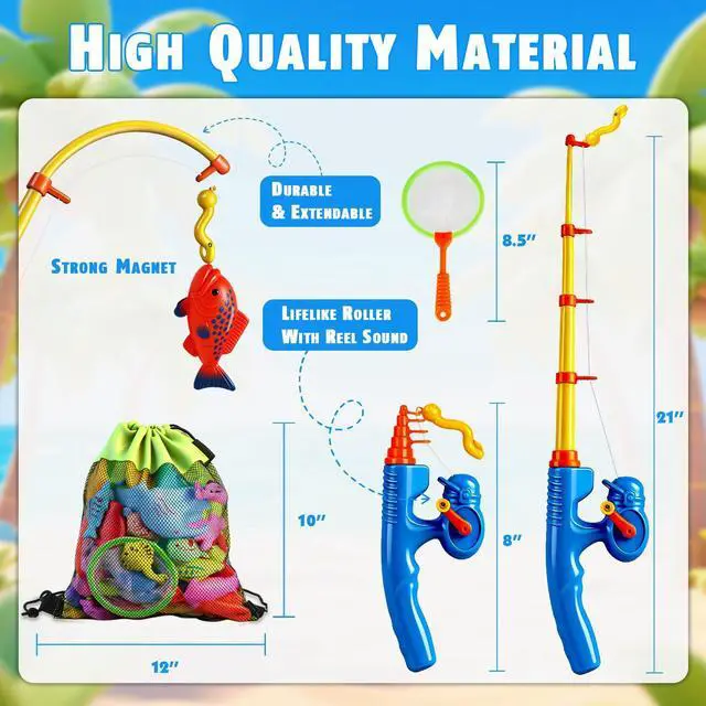 Alt view image 3 of 7 - Magnetic Fishing Toys Game Set for Kids | Water Table Bathtub Kiddie Pool Party Pole Rod Net, Outdoor Plastic Floating Fish, Toddler Bath Color Ocean Sea Animals Birthday Gift Age 3-5 6 4-8
