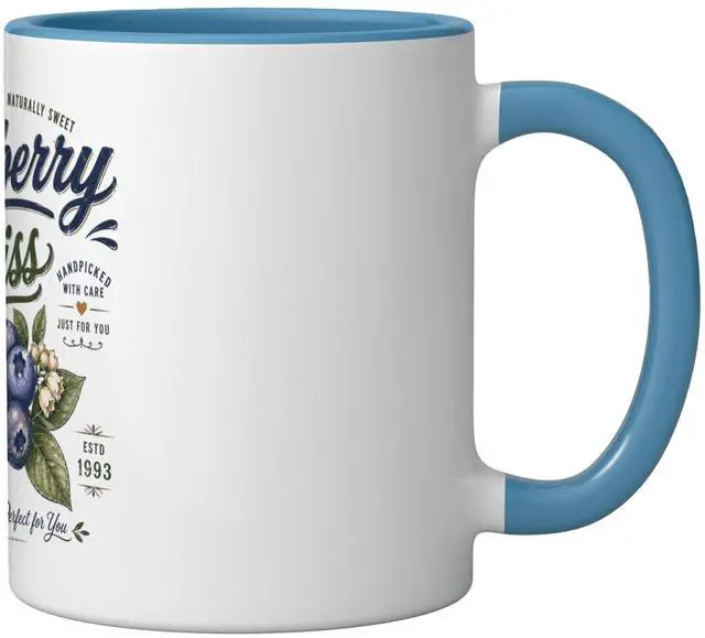 Alt view image 2 of 4 - Blueberry Bliss Wildly Good Farm Fresh Vintage Retro Berry Ceramic Mug, Blue/White