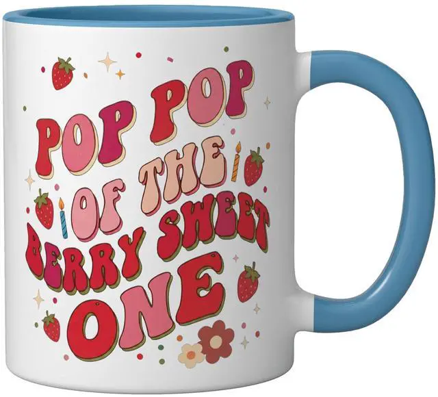 Alt view image 2 of 4 - pop pop Of The Berry Sweet One Strawberry Birthday matching Ceramic Mug, Blue/White