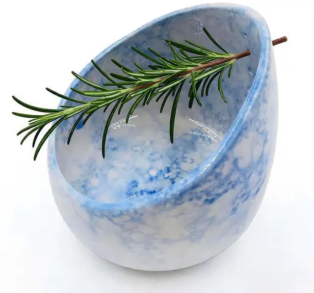 Main image of Pottery Blue Handmade Herb Stripper Bowl Kitchen Tool for Efficient Parsley, Basil, Rosemary, Thyme, Mint Leaf Removal & Stripping,Ceramic Stylish Serving Dish for Berries Nuts Dips Fruits Snacks