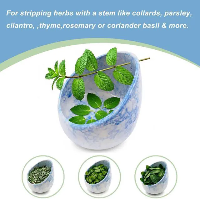 Alt view image 4 of 7 - Pottery Blue Handmade Herb Stripper Bowl Kitchen Tool for Efficient Parsley, Basil, Rosemary, Thyme, Mint Leaf Removal & Stripping,Ceramic Stylish Serving Dish for Berries Nuts Dips Fruits Snacks