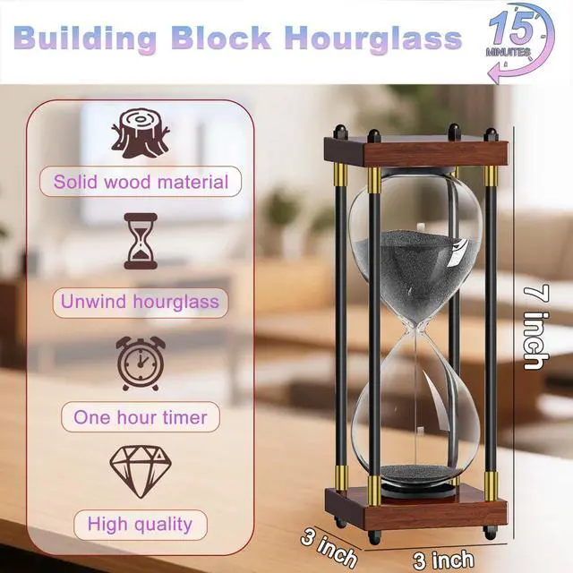 Alt view image 2 of 7 - Sand Timer 15 Minute, 15 Min Hourglass Sand Clock, 15 Minutes Wooden Retor Hour Glass, Sandglass, Reloj de Arena, Creative, Decoration, Office