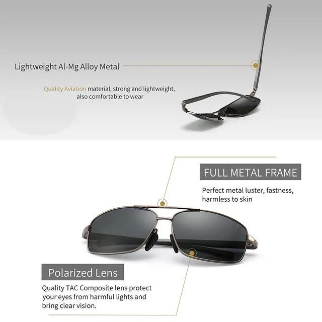 Alt view image 3 of 6 - Ultra Lightweight Rectangular Polarized Sunglasses Men UV400 Protection (Gunmetal Frame Gray Lens, 62) Metal Frame SGT458 QKH-CA