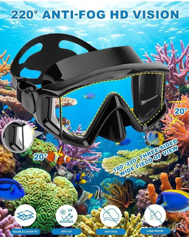 Alt view image 3 of 7 - Diving mask Anti-Fog Swimming Snorkel mask Suitable for Adults Scuba Dive Swim Snorkeling Goggles Masks