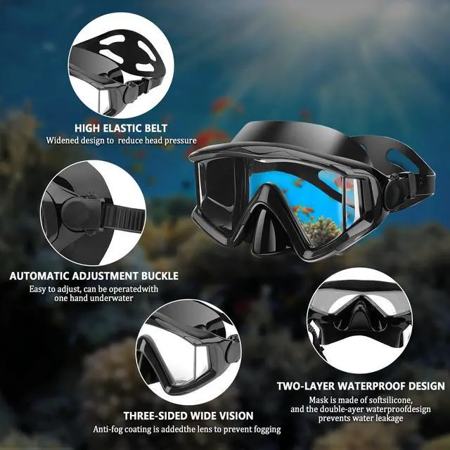 Alt view image 4 of 7 - Diving mask Anti-Fog Swimming Snorkel mask Suitable for Adults Scuba Dive Swim Snorkeling Goggles Masks
