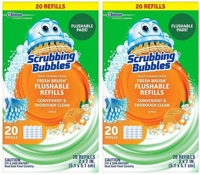 Main image of Flushable Toilet Bowl Wand Cleaner Refills, Fresh Brush Cleaner Toilet Refill Pads, Removes Limescale & Odors, Citrus Scent, 20 Count (Pack of 2)