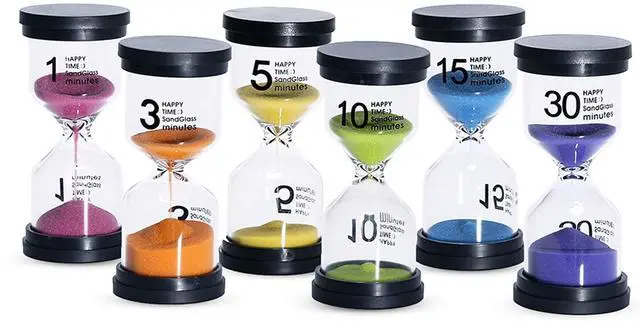 Main image of Sand Timer 6 Colors Hourglass 1/3/5/10/15/30 Minutes Sandglass Timer Sand Clock for Kids Games Classroom Kitchen Home Office Decoration (Pack of 6)