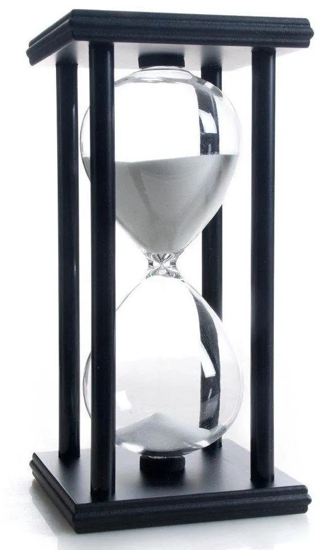 Main image of Hourglass 60 Minutes White Sand Timer, Black Wooden Frame Sandglass