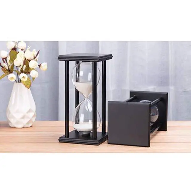 Alt view image 3 of 4 - Hourglass 60 Minutes White Sand Timer, Black Wooden Frame Sandglass