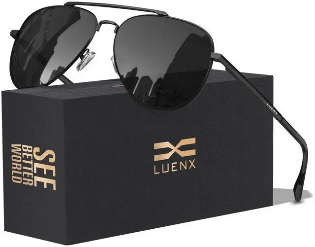 Main image of Aviator Sunglasses for Men Women Polarized Driving Classic Shades - UV 400 Protection with Accessories Black Lens 60MM