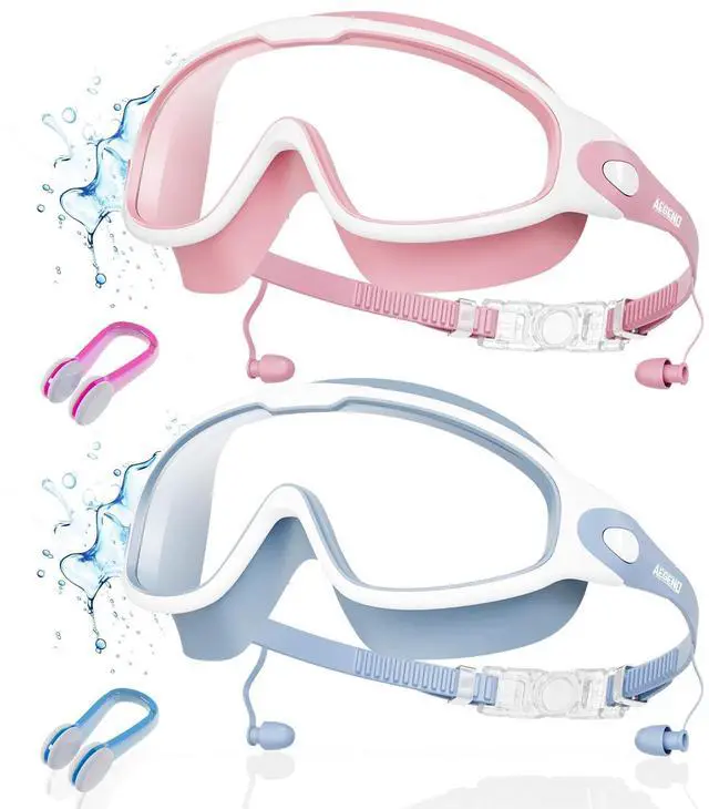 Main image of New Adult Wide View Swim Goggles, Anti-Fog/UV No Leak Swimming Goggles with Ear Plugs for Men & Women