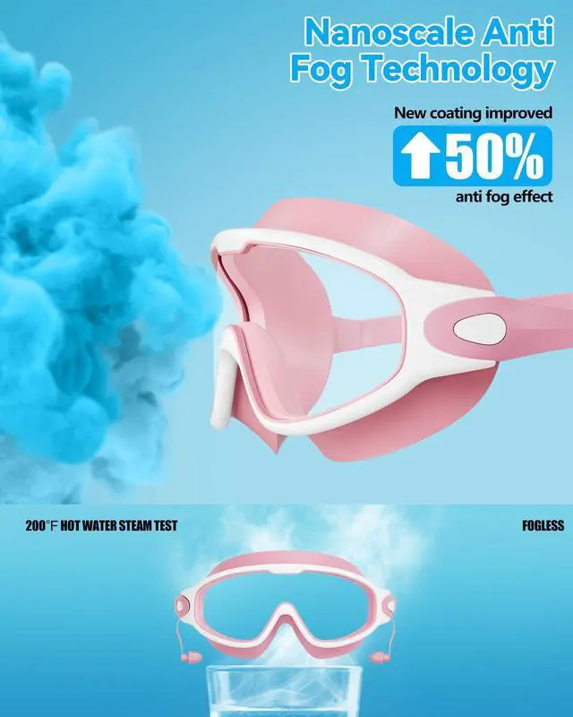 Alt view image 4 of 7 - New Adult Wide View Swim Goggles, Anti-Fog/UV No Leak Swimming Goggles with Ear Plugs for Men & Women