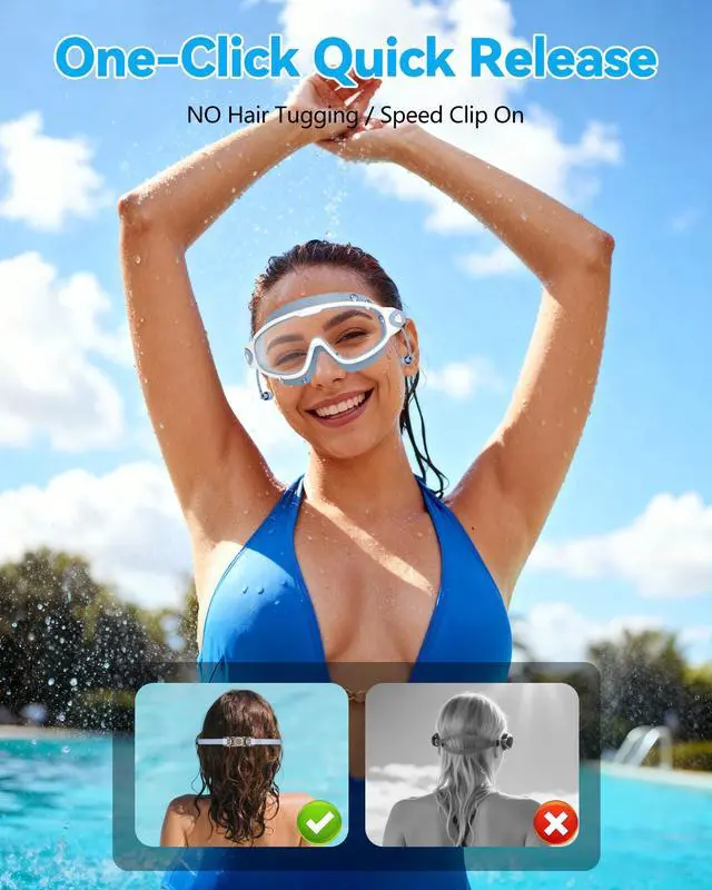 Alt view image 6 of 7 - New Adult Wide View Swim Goggles, Anti-Fog/UV No Leak Swimming Goggles with Ear Plugs for Men & Women