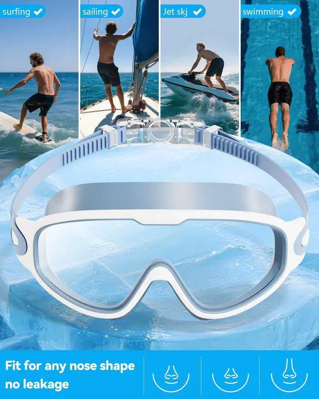 Alt view image 7 of 7 - New Adult Wide View Swim Goggles, Anti-Fog/UV No Leak Swimming Goggles with Ear Plugs for Men & Women