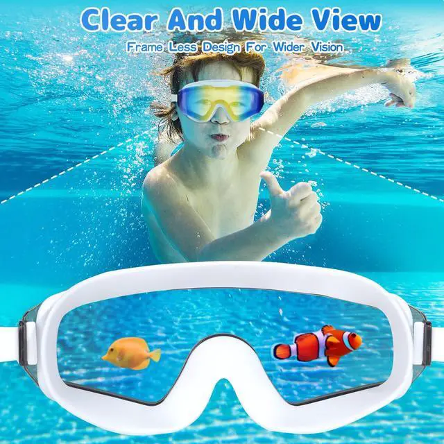 Alt view image 3 of 7 - 2 Pack Kids Swim Goggles Frame Less Design Anti-fog UV Protection Clear Wide Vision No Leak, Water Pool Swimming Goggles for kids 6-14 8-14 8-12 Youth Children Boys Girls