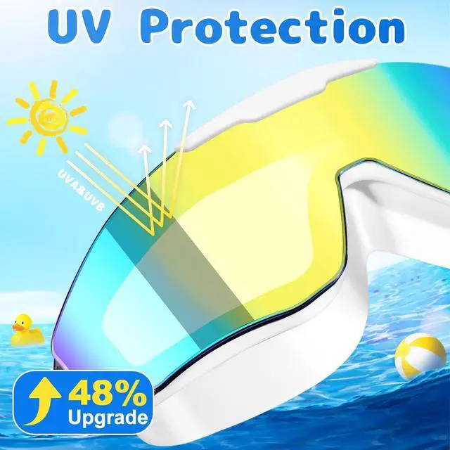 Alt view image 5 of 7 - 2 Pack Kids Swim Goggles Frame Less Design Anti-fog UV Protection Clear Wide Vision No Leak, Water Pool Swimming Goggles for kids 6-14 8-14 8-12 Youth Children Boys Girls