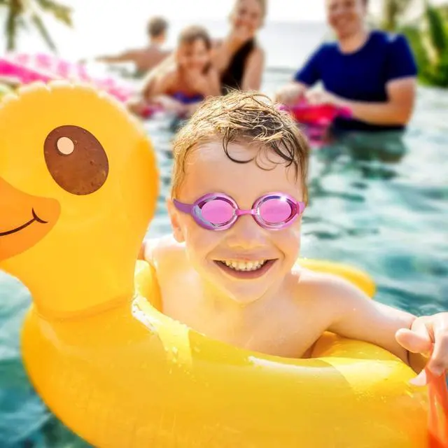 Alt view image 5 of 7 - 2 Pack Kids Swim Goggles Swimming Goggles for Toddler Children Girls Boys Youth, Anti-Fog Waterproof Anti-UV Clear Vision Mirror Flat Lens Water Pool Goggles with 3 Nose Piece, Pink Kids Goggles