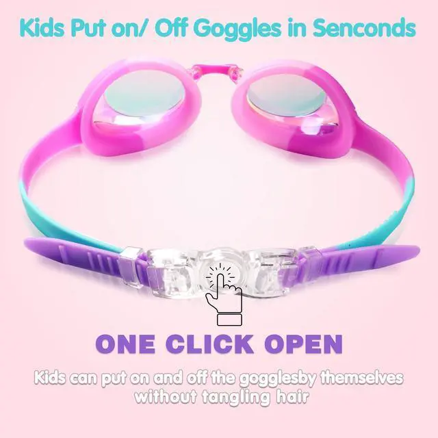 Alt view image 6 of 7 - 2 Pack Kids Swim Goggles Swimming Goggles for Toddler Children Girls Boys Youth, Anti-Fog Waterproof Anti-UV Clear Vision Mirror Flat Lens Water Pool Goggles with 3 Nose Piece, Pink Kids Goggles