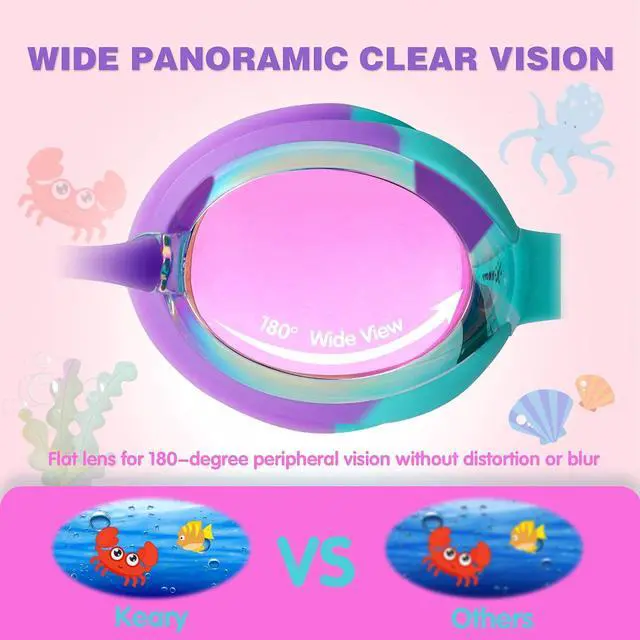 Alt view image 7 of 7 - 2 Pack Kids Swim Goggles Swimming Goggles for Toddler Children Girls Boys Youth, Anti-Fog Waterproof Anti-UV Clear Vision Mirror Flat Lens Water Pool Goggles with 3 Nose Piece, Pink Kids Goggles