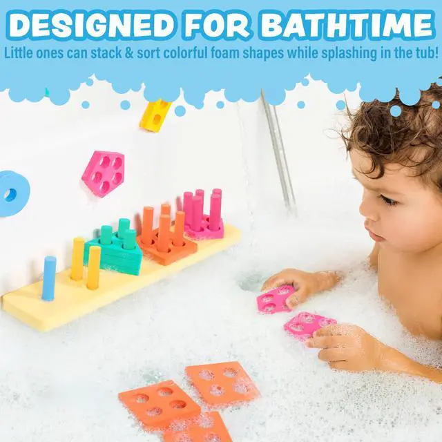 Alt view image 2 of 7 - Splash, Stack & Sort Shape Sorter & Stacking Toddler Bath Toy | 20 Foam Pieces | Color Sorting & Shape Stacking Kids Bath Toys | Floats & Sticks to Tub Walls | Early Learning Bathtub Toys