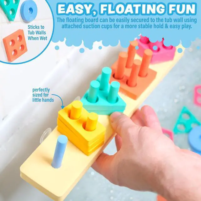 Alt view image 4 of 7 - Splash, Stack & Sort Shape Sorter & Stacking Toddler Bath Toy | 20 Foam Pieces | Color Sorting & Shape Stacking Kids Bath Toys | Floats & Sticks to Tub Walls | Early Learning Bathtub Toys