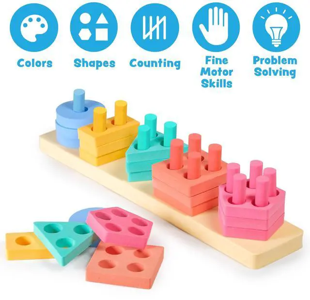 Alt view image 7 of 7 - Splash, Stack & Sort Shape Sorter & Stacking Toddler Bath Toy | 20 Foam Pieces | Color Sorting & Shape Stacking Kids Bath Toys | Floats & Sticks to Tub Walls | Early Learning Bathtub Toys