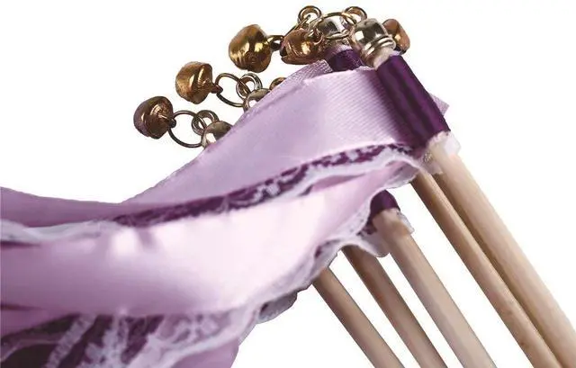 Alt view image 2 of 6 - 30pcs Lace Ribbon Stick Wands Christmas Birthday Party Streamers Wands Fairy Stick for Wedding Activities (Pruple+Lace)