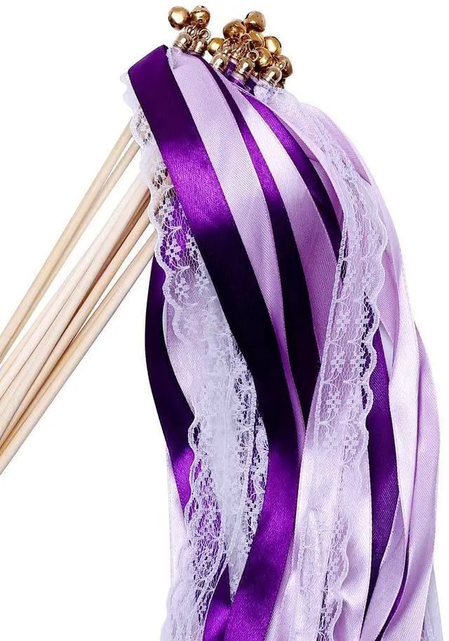 Main image of 30pcs Lace Ribbon Stick Wands Christmas Birthday Party Streamers Wands Fairy Stick for Wedding Activities (Pruple+Lace)