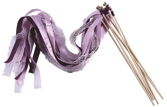 Alt view image 3 of 6 - 30pcs Lace Ribbon Stick Wands Christmas Birthday Party Streamers Wands Fairy Stick for Wedding Activities (Pruple+Lace)